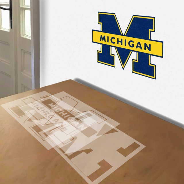 University of Michigan stencil in 3 layers, simulated painting