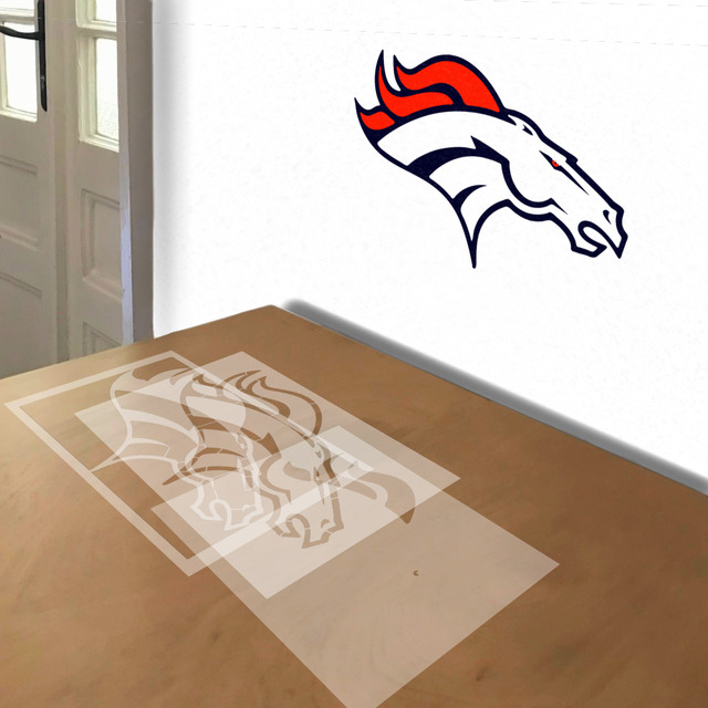 Broncos stencil in 3 layers, simulated painting