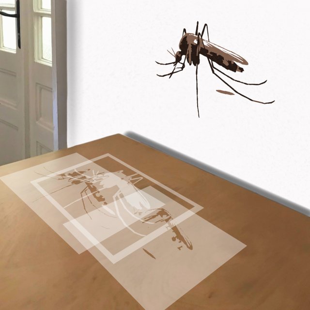 Mosquito stencil in 3 layers, simulated painting