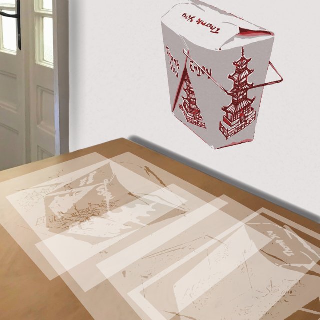 Chinese Take-Out stencil in 5 layers, simulated painting