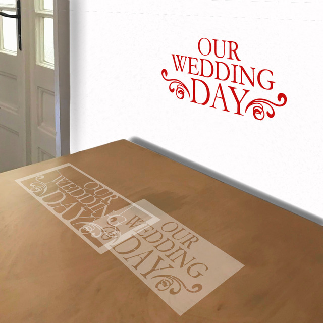 Our Wedding Day stencil in 2 layers, simulated painting