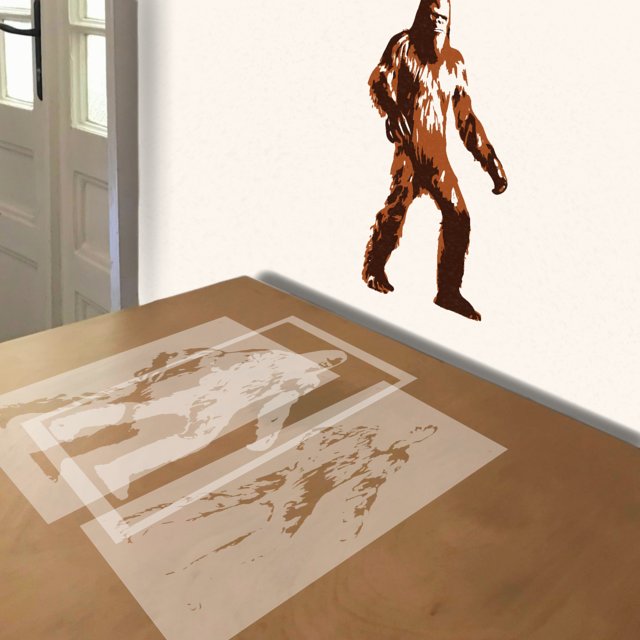 Bigfoot stencil in 3 layers, simulated painting