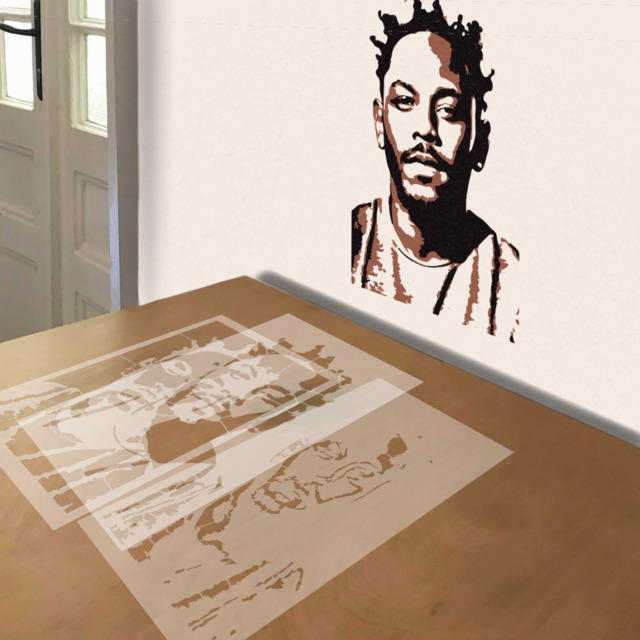 Kendrick Lamar stencil in 3 layers, simulated painting