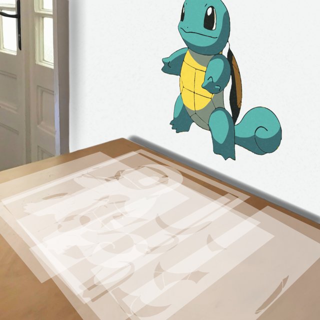 Squirtle stencil in 8 layers, simulated painting