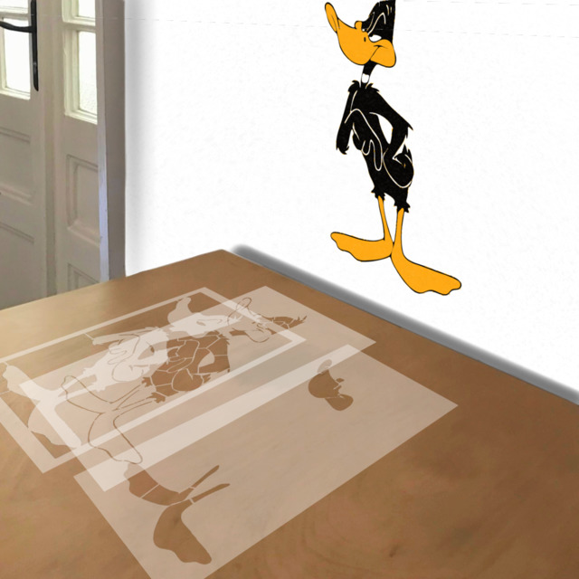 Daffy Duck stencil in 3 layers, simulated painting