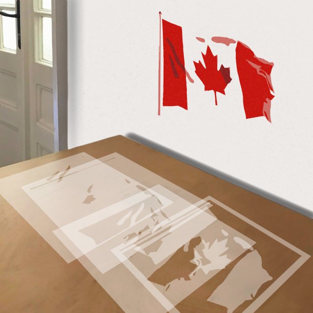 Canadian Flag stencil in 4 layers, simulated painting