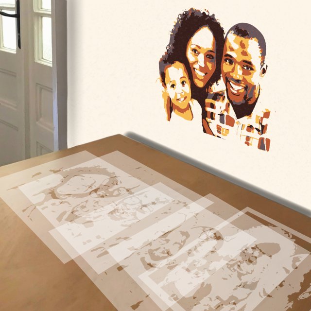 American Family stencil in 5 layers, simulated painting