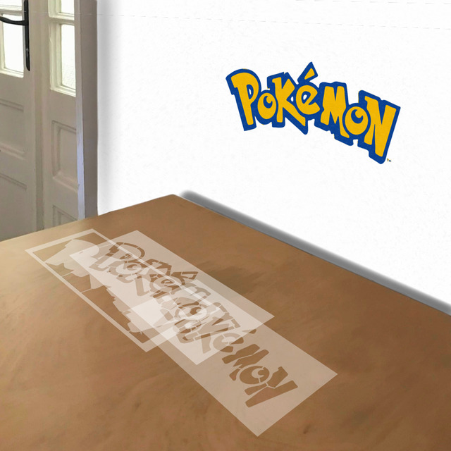 Pokemon logo stencil in 3 layers, simulated painting
