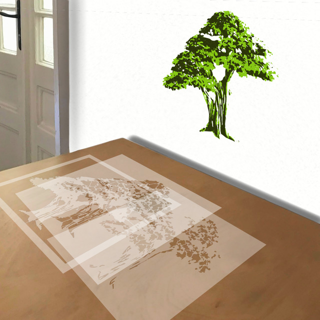 Bonsai stencil in 3 layers, simulated painting