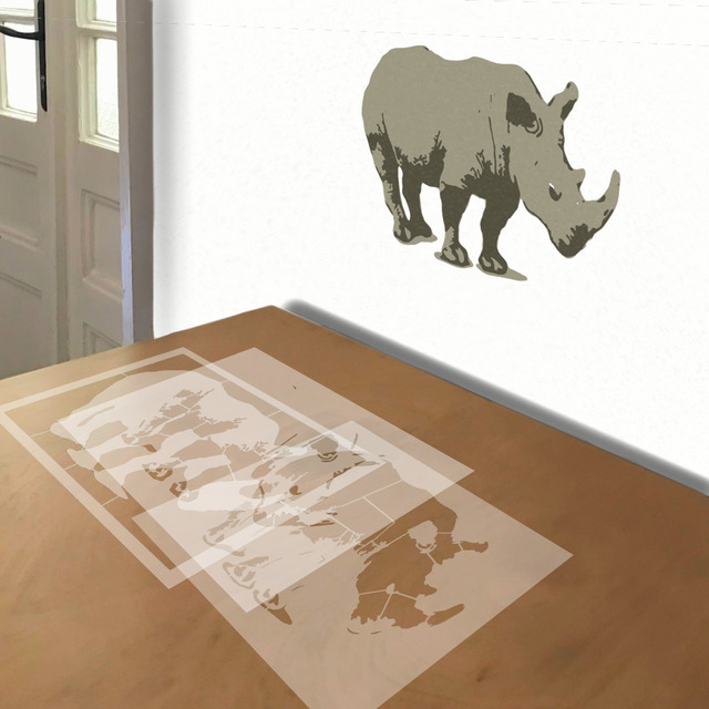 Rhinocerous stencil in 3 layers, simulated painting