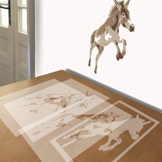 Jumping Donkey stencil in 4 layers, simulated painting