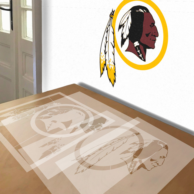 Washington Redskins stencil in 4 layers, simulated painting