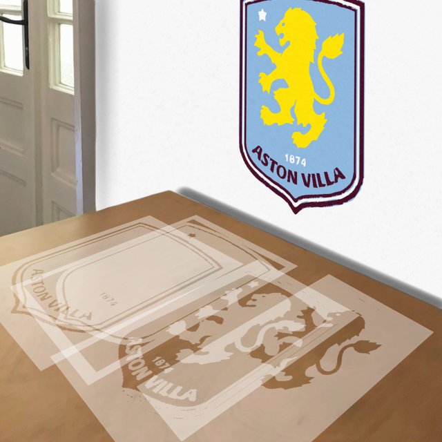 Aston Villa stencil in 4 layers, simulated painting