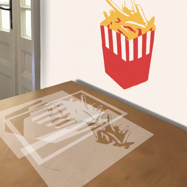 French Fries stencil in 3 layers, simulated painting