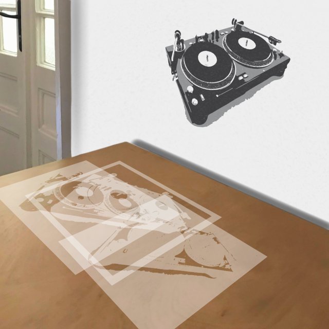 Turntables stencil in 3 layers, simulated painting