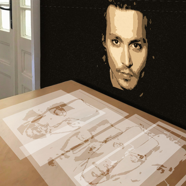 Johnny Depp stencil in 5 layers, simulated painting