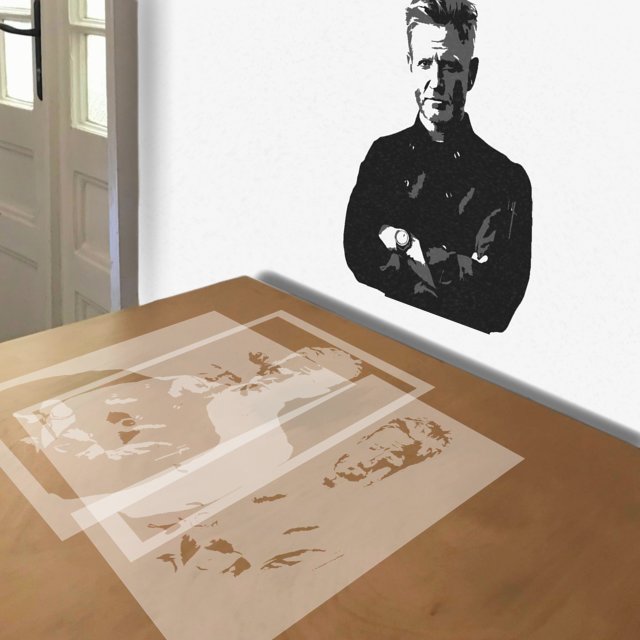 Gordon Ramsey stencil in 3 layers, simulated painting