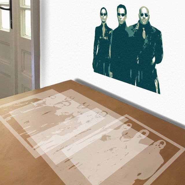 The Matrix stencil in 4 layers, simulated painting