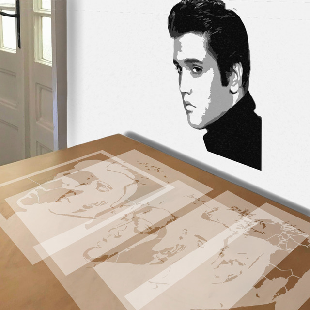 Elvis in Profile stencil in 5 layers, simulated painting