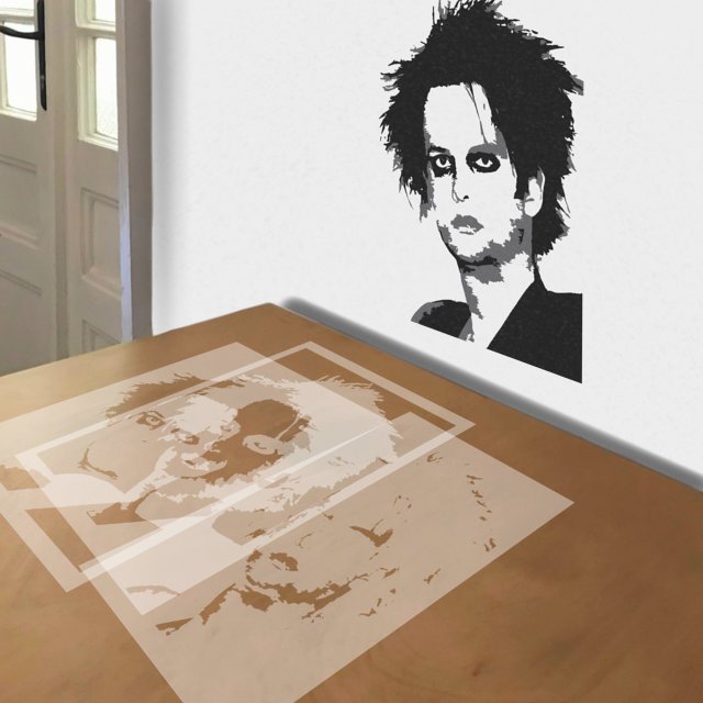 Robert Smith stencil in 3 layers, simulated painting