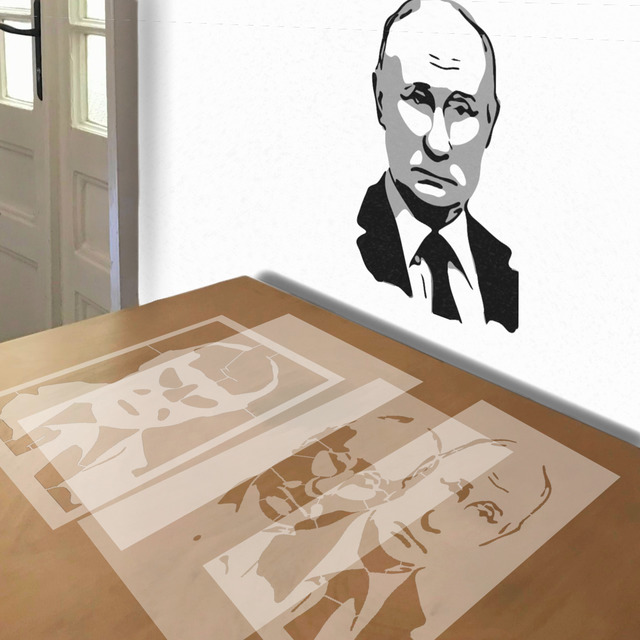 Vladimir Putin stencil in 4 layers, simulated painting