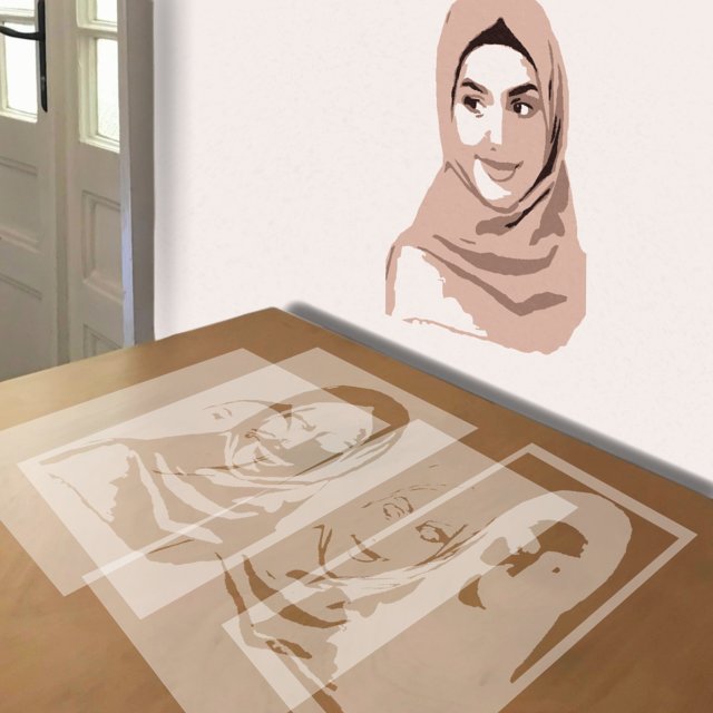 Hijab stencil in 4 layers, simulated painting