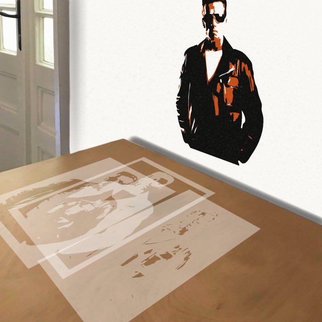 Terminator 2 stencil in 3 layers, simulated painting