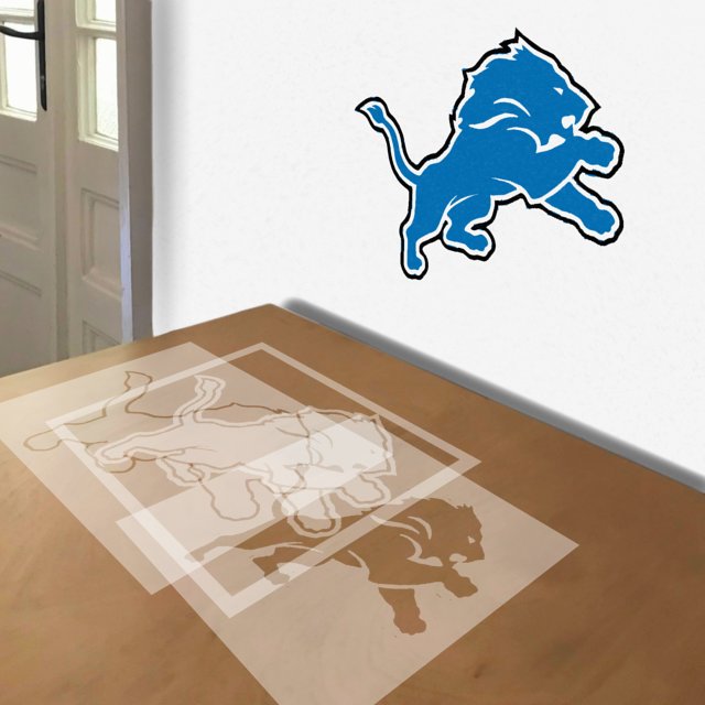 Detroit Lions stencil in 3 layers, simulated painting