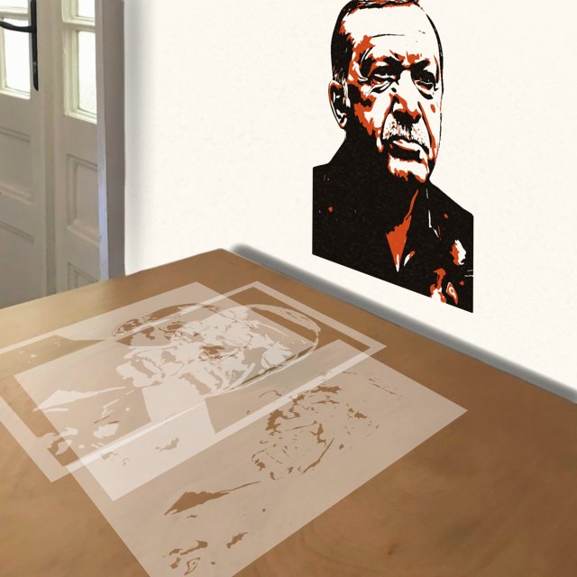 Recep Tayyip Erdogan stencil in 3 layers, simulated painting