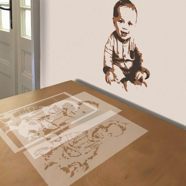 Baby Boy stencil in 3 layers, simulated painting