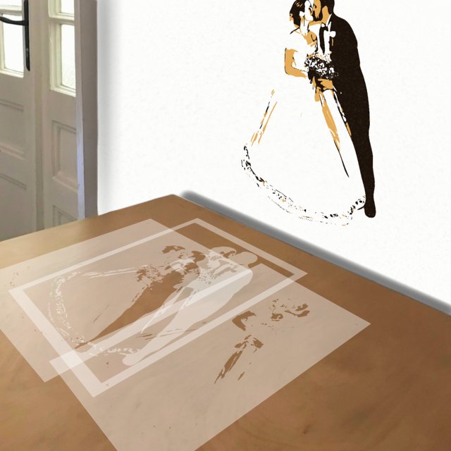 Kiss the Bride stencil in 3 layers, simulated painting