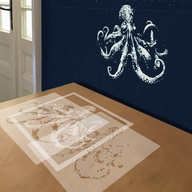 Kraken stencil in 3 layers, simulated painting
