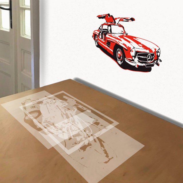 Mercedes Gullwing stencil in 3 layers, simulated painting