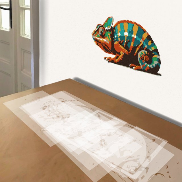 Chameleon stencil in 8 layers, simulated painting