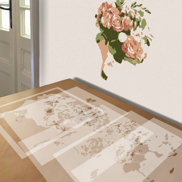 Classic Wedding Bouquet stencil in 5 layers, simulated painting