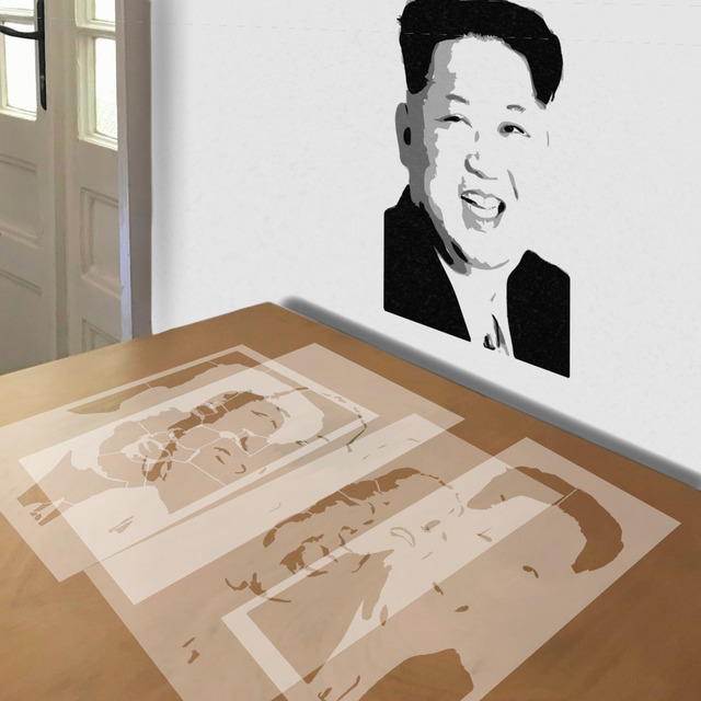 Kim Jong-un stencil in 4 layers, simulated painting