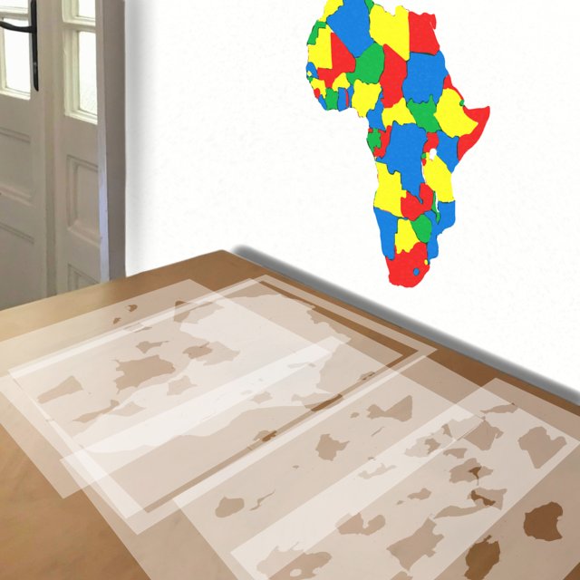 Africa Map stencil in 8 layers, simulated painting