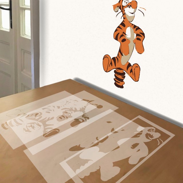 Tigger stencil in 4 layers, simulated painting