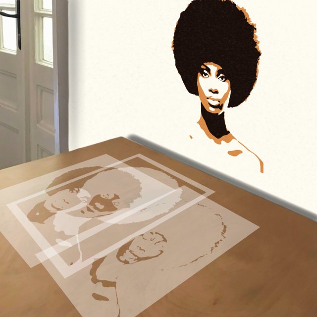 Afro stencil in 3 layers, simulated painting