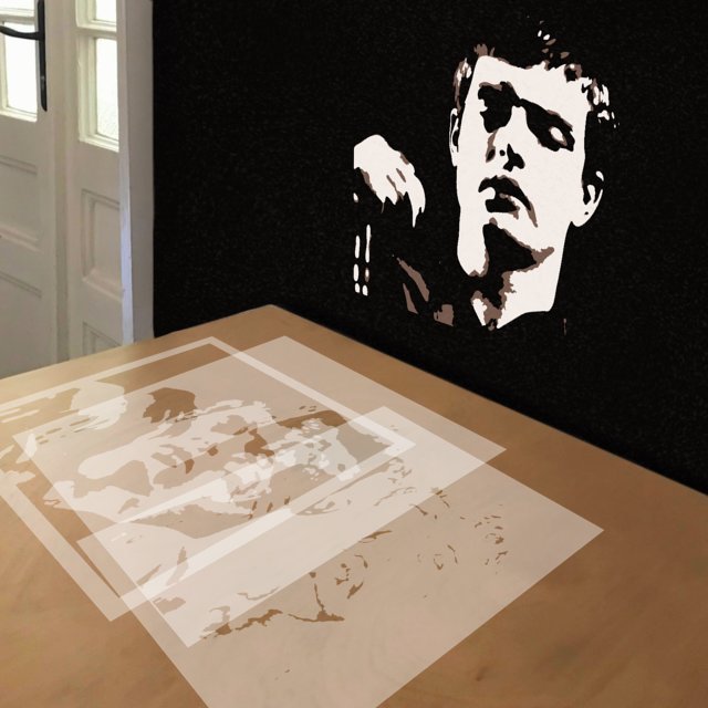 Ian Curtis stencil in 3 layers, simulated painting