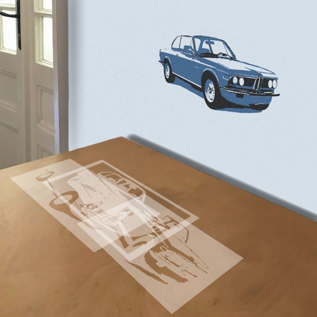 BMW 3.0 CS stencil in 3 layers, simulated painting