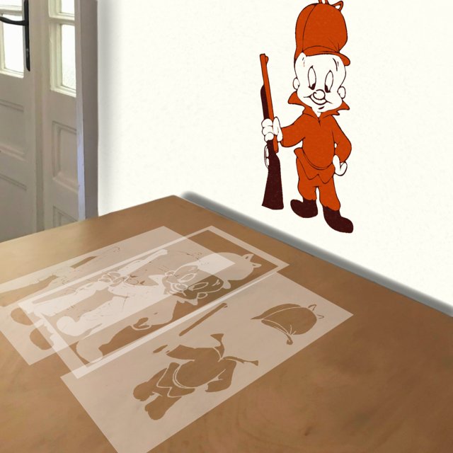 Elmer Fudd stencil in 3 layers, simulated painting