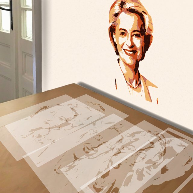 Ursula von der Leyen stencil in 5 layers, simulated painting