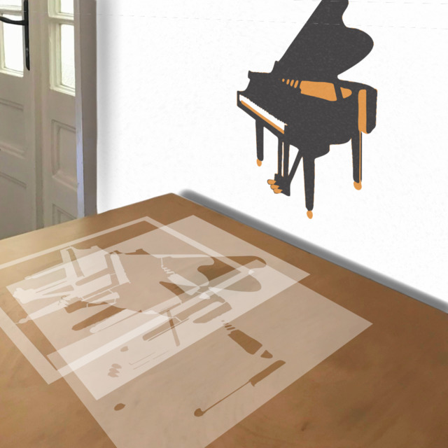 Grand Piano stencil in 3 layers, simulated painting