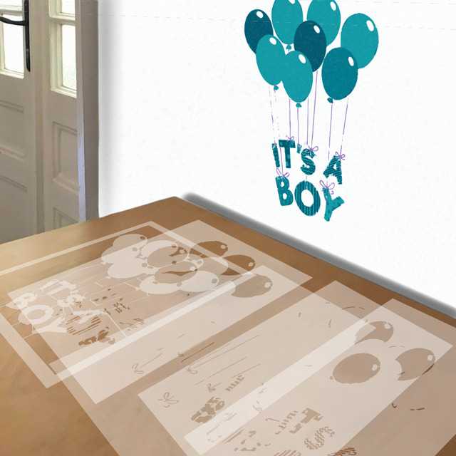 It's a Boy stencil in 5 layers, simulated painting