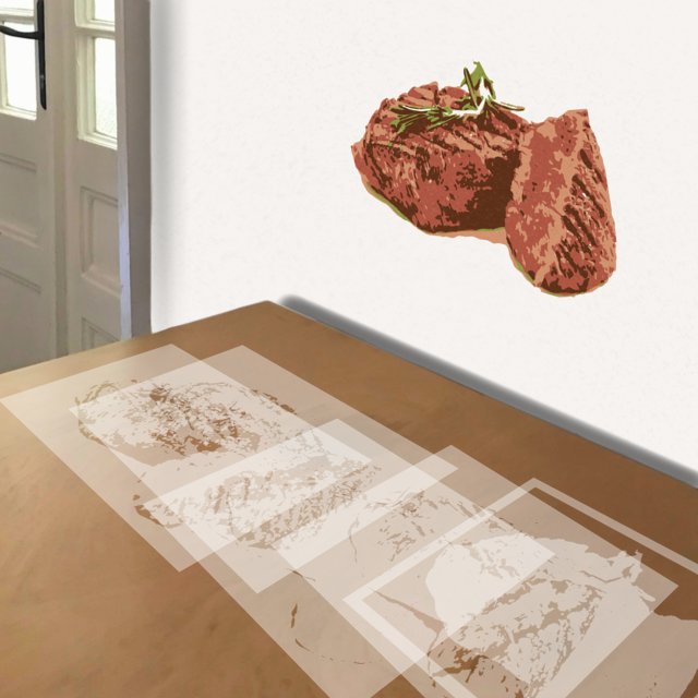 Steak stencil in 5 layers, simulated painting