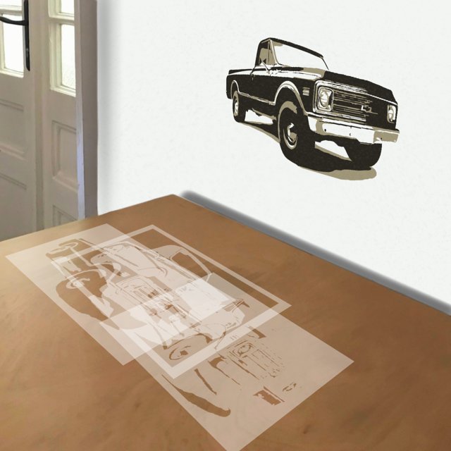 Chevy C10 stencil in 3 layers, simulated painting