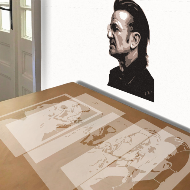 Bono stencil in 5 layers, simulated painting