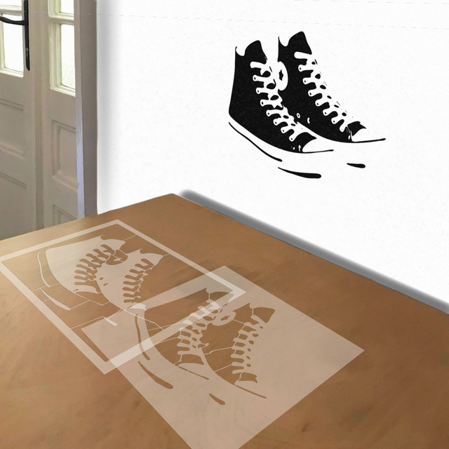 Converse High-Tops stencil in 2 layers, simulated painting
