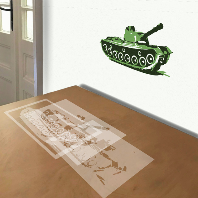 WW2 Army Tank stencil in 3 layers, simulated painting